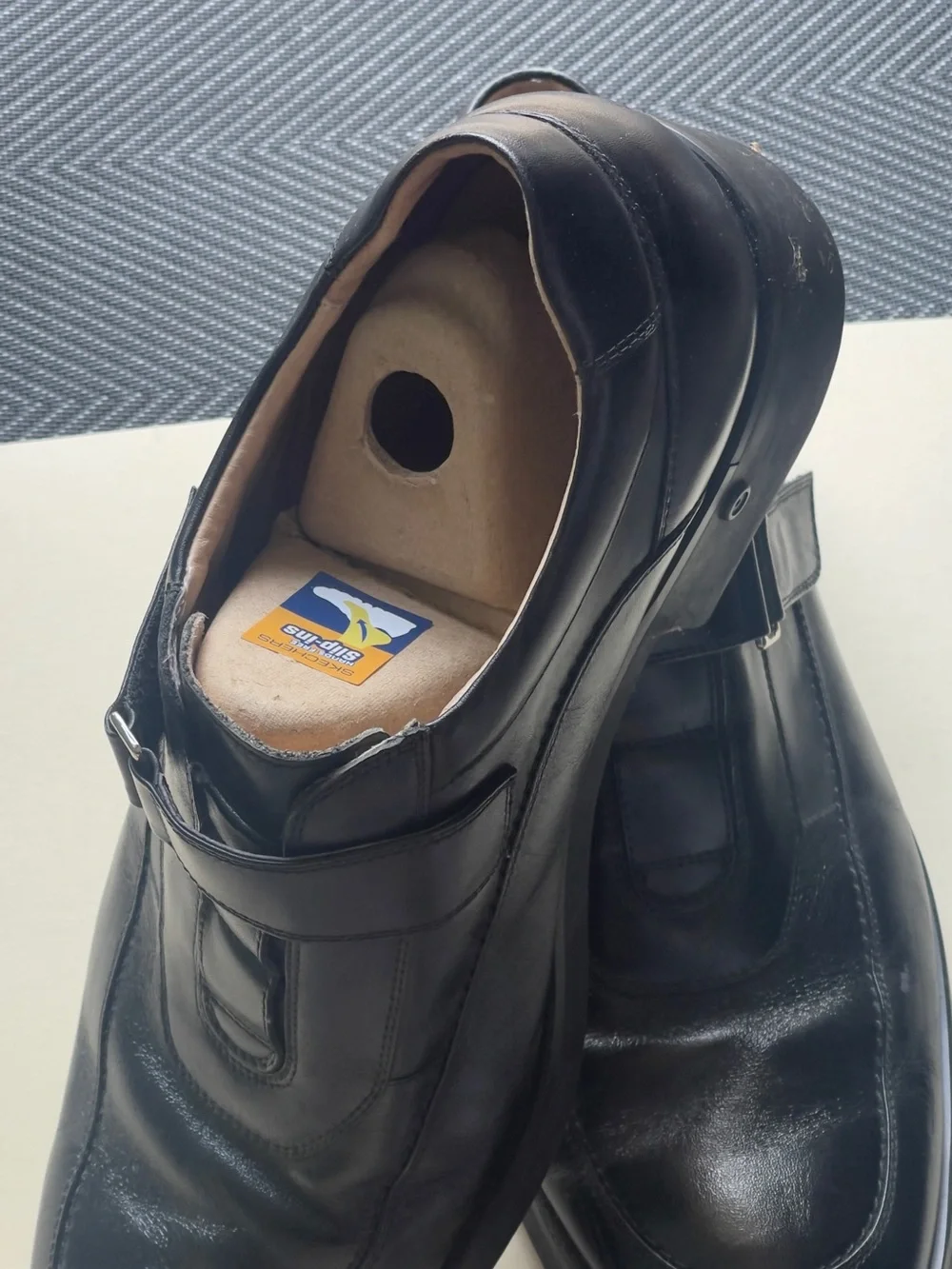 Men's Black Leather Slip-On Loafers with Buckle Strap